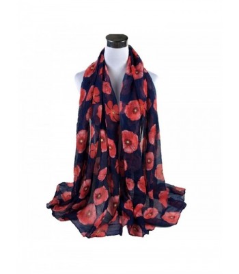 Tuscom Red Poppy Print Long Scarf Flower Beach Wrap Ladies Shawl(90&times180cm) - Navy - CW12O9X588J