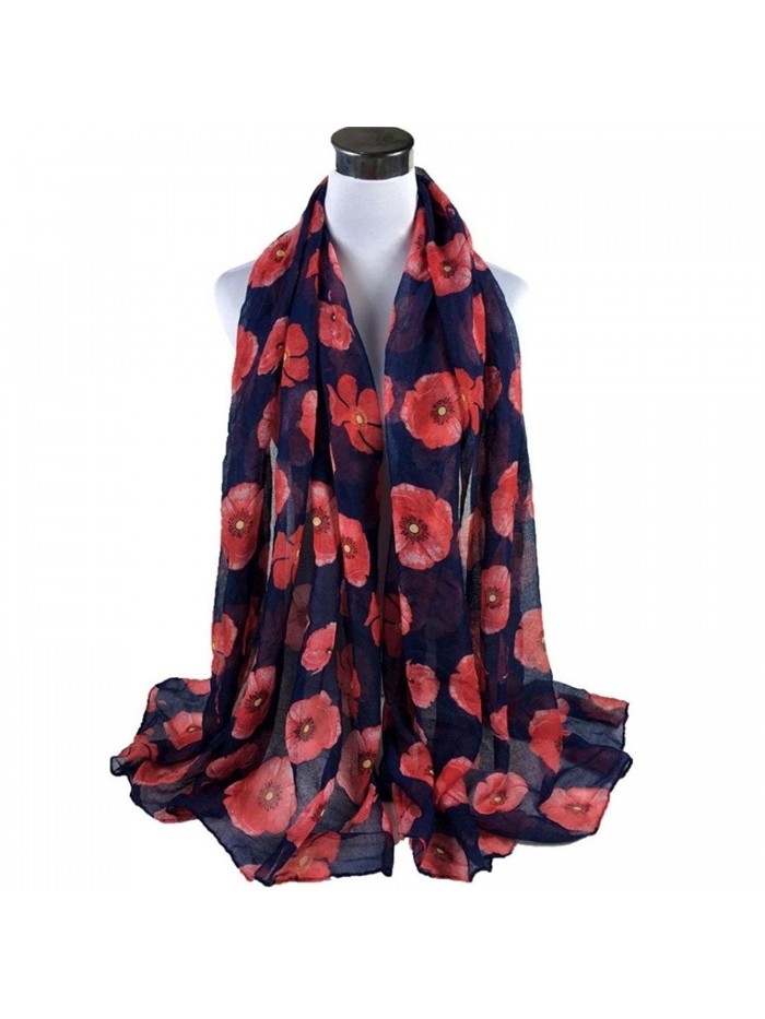 Tuscom Red Poppy Print Long Scarf Flower Beach Wrap Ladies Shawl(90&times180cm) - Navy - CW12O9X588J