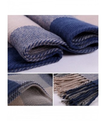 Women's Plaid Blanket Scarf Winter Big Tartan Wrap Shawl - Blue Green Grid - CX12MZJ1OZD