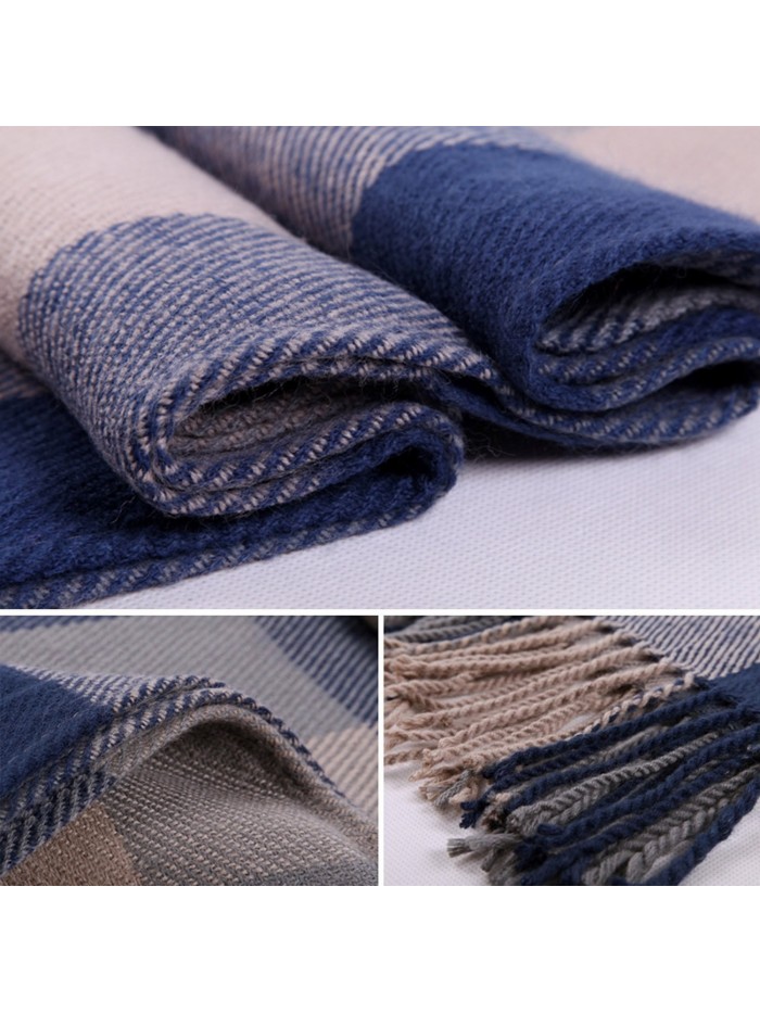 Women's Plaid Blanket Scarf Winter Big Tartan Wrap Shawl - Blue Green Grid - CX12MZJ1OZD