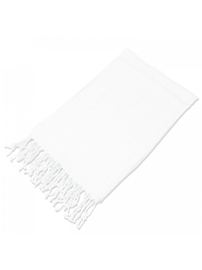 Leisureland Unisex Viscose Solid Color Fringe Scarf 24"x68" - White - CL11B6ZILGZ