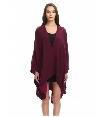 Ferand Elegant Open Front Thick Poncho Cape Knit Warm Shawl Wrap for Women - Style 1: Burgundy - C5186TWUERT