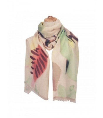 CALYFER Lightweight Scarves Vibrant Painting Artistic Print Shawl Wrap For Women - Light Yellow Floral - CO186LE5S92