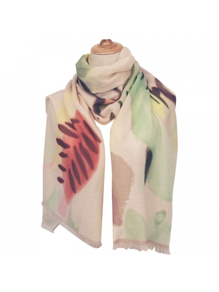 CALYFER Lightweight Scarves Vibrant Painting Artistic Print Shawl Wrap For Women - Light Yellow Floral - CO186LE5S92