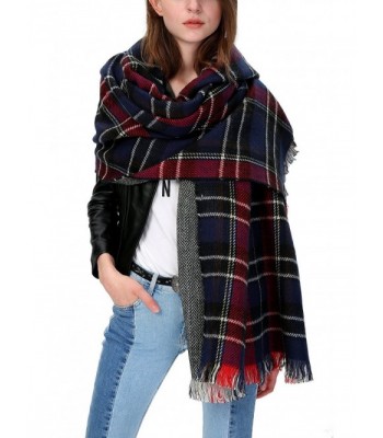 Urban CoCo Women's Tartan Plaid Blanket Scarf Winter Checked Wrap Shawl - Series 2 Navy - C7129ZAMQQR