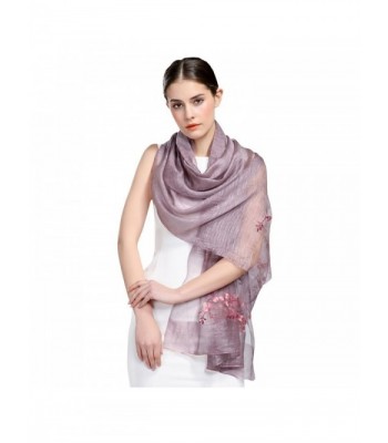 Confidanilin Women's 50% Silk + 50% Cashmere Flower Pattern Long Shawls Stoles Scarfs - Lavender - CN185I3DT2L