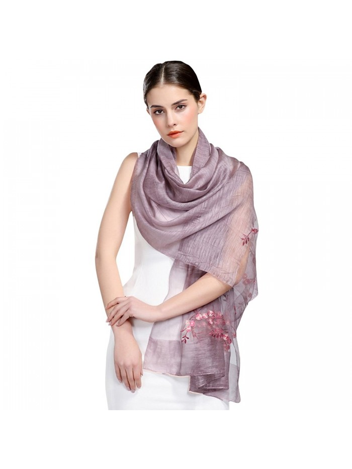 Confidanilin Women's 50% Silk + 50% Cashmere Flower Pattern Long Shawls Stoles Scarfs - Lavender - CN185I3DT2L