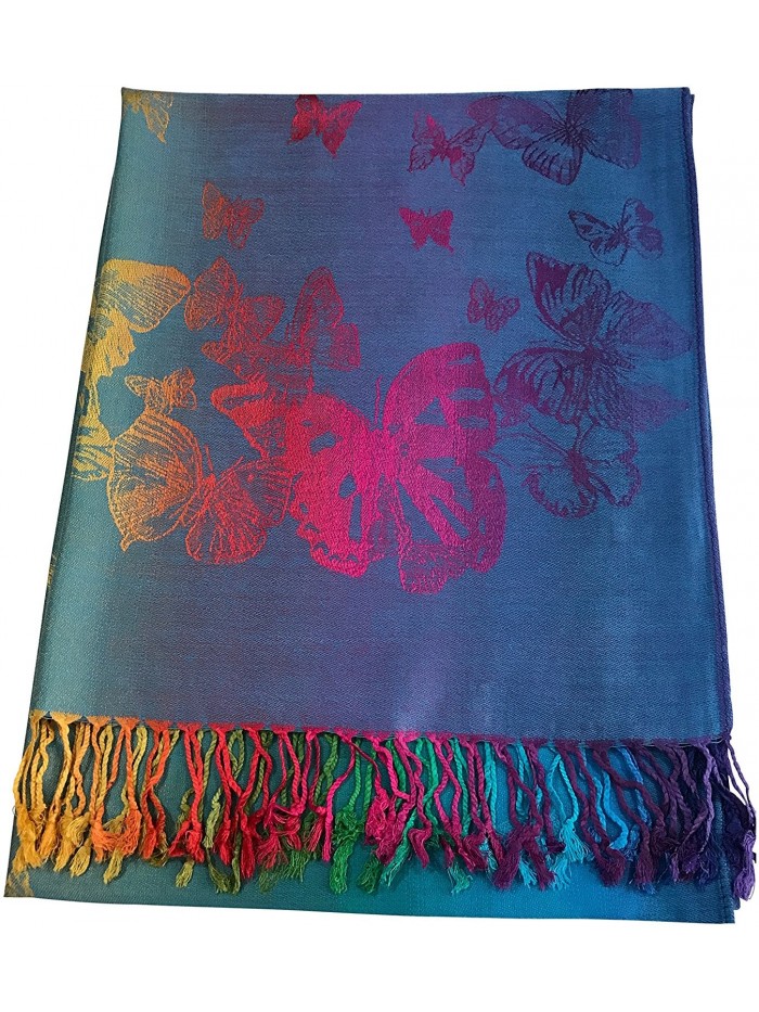 Butterfly Design Shawl Pashmina Scarf Wrap Stole Throw Pashminas CJ Apparel NEW - Turquoise - C312O1IL42J