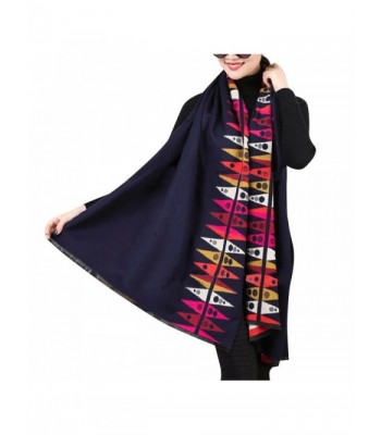 ShungFun Painting Cashmere Pashmina Headwear - Dark Blue - C212O62LGTJ