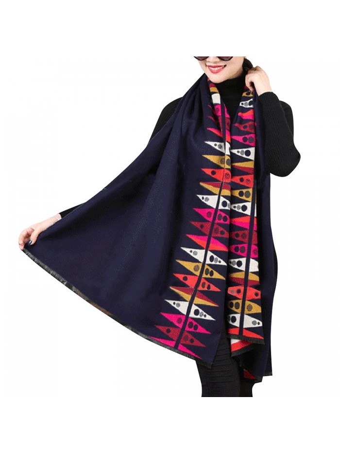 ShungFun Painting Cashmere Pashmina Headwear - Dark Blue - C212O62LGTJ