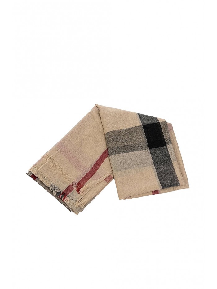 Women's Burberry Design Plaid Scarf Wrap - 0828_beige - CG186LZ9EW8