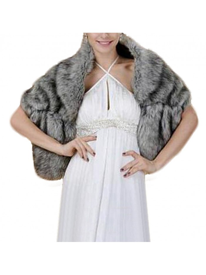 Dressart Women's Faux Fur Wedding Bridesmaid Cloak Party Wrap Shawl Stole - Gray - CF187G5HSS9