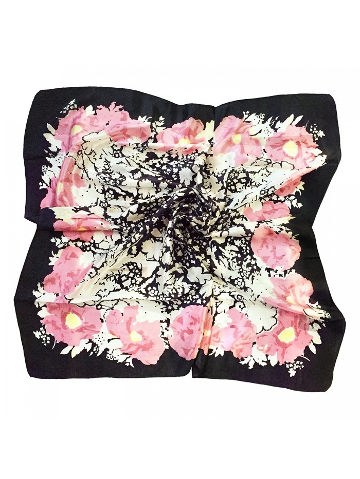 TONY & CANDICE Women's Graphic Print 100% Silk- Silk Scarf Square - 33X33 Inches - New White Pink Flowers - CZ185D65AYO