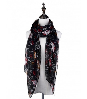 Lamamamas Lightweight Soft Fashion Scarf Owl Print Shawl Wrap Scarves for Women - Black - C0189TQZCCA