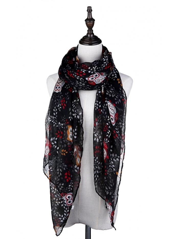 Lamamamas Lightweight Soft Fashion Scarf Owl Print Shawl Wrap Scarves for Women - Black - C0189TQZCCA