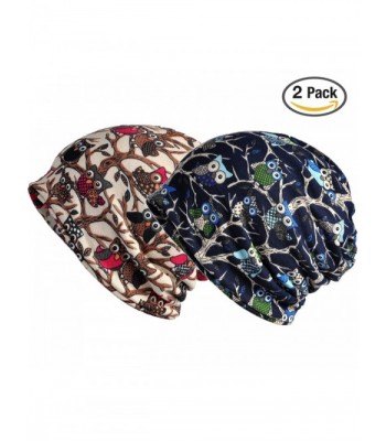 Guumor 2 Pack Women's Slouchy Beanies Cool Fashion Printing Scarf Cap - 08- Owl Blue - CO1832ZGCQW