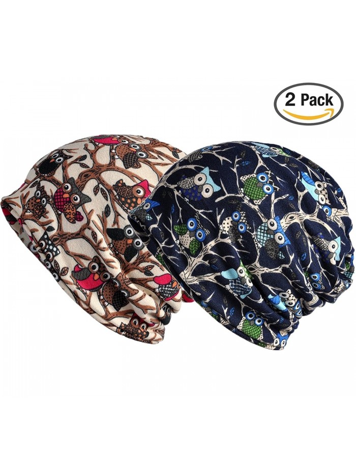 Guumor 2 Pack Women's Slouchy Beanies Cool Fashion Printing Scarf Cap - 08- Owl Blue - CO1832ZGCQW