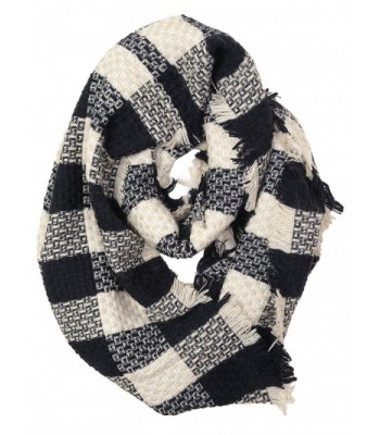 Funky Junque's Plaid Woven Checker Print Frayed Edge Winter Infinity Loop Scarf - Navy - CK12MA146RS