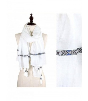 StylesILove Tribal Ribbon Tassel Wrap Scarf- 3 Colors - White - CR12CJM0Q6L