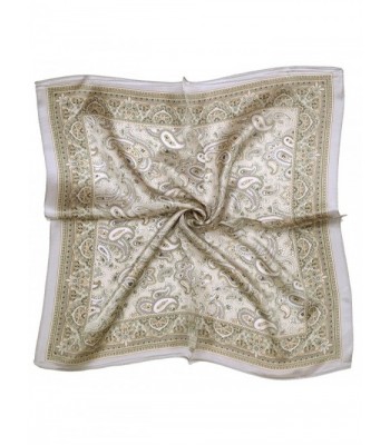 Silver Light Brown Paisley Printed Thick Small Silk Square Scarf - CD12FW9MRW9