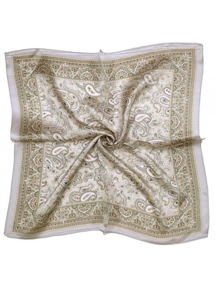 Silver Light Brown Paisley Printed Thick Small Silk Square Scarf - CD12FW9MRW9