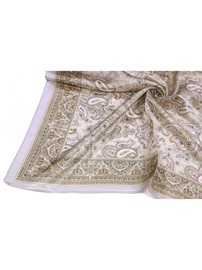 Silver Light Brown Paisley Printed Thick Small Silk Square Scarf ...