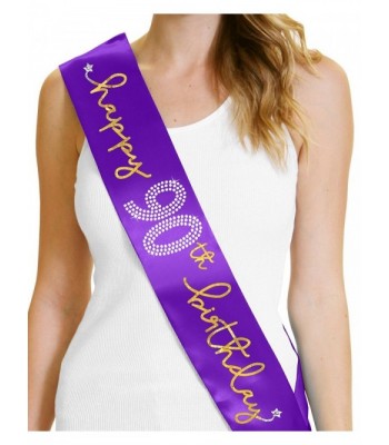 Birthday Girl "Happy 90th Birthday" Gold Foil & Rhinestone Sash - RhinestoneSash - Purple - CK12OBMUXS2