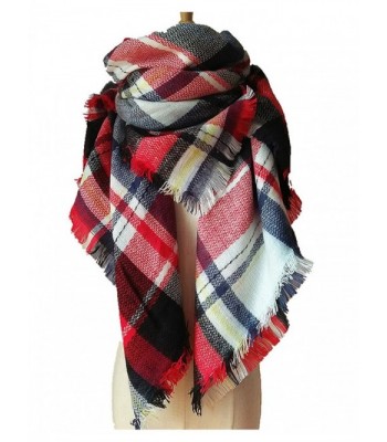 Wander Agio Womens Warm Scarf Square Shawls Large Mens Scarves Stripe Plaid Scarf - White Red Colour - CF185GY54YL