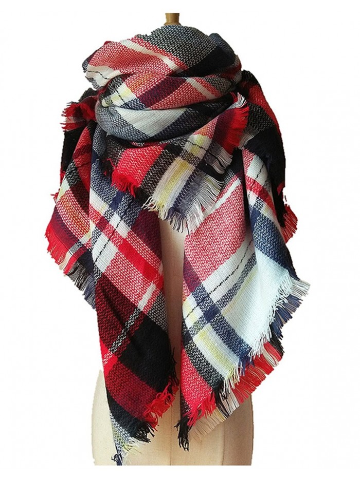 Wander Agio Womens Warm Scarf Square Shawls Large Mens Scarves Stripe Plaid Scarf - White Red Colour - CF185GY54YL