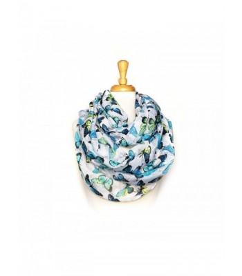 Women's Butterfly Print Light Weight Soft Large Infinity Scarf - Blue/White - C811VEHLU6X