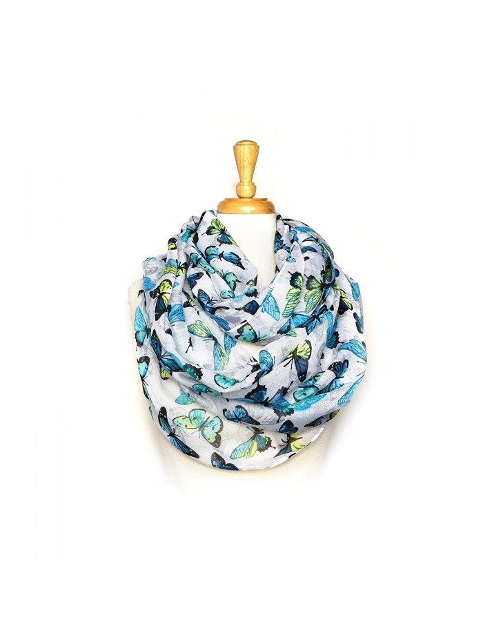 Women's Butterfly Print Light Weight Soft Large Infinity Scarf - Blue/White - C811VEHLU6X