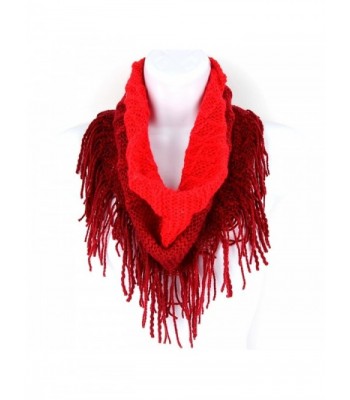 Britt's Knits Women's Britt's Knits Acrylic Ombre Infinity Scarf With Fringe Accessory - Deep Red - CF188TCE994