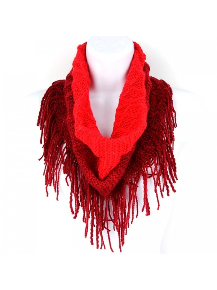 Britt's Knits Women's Britt's Knits Acrylic Ombre Infinity Scarf With Fringe Accessory - Deep Red - CF188TCE994