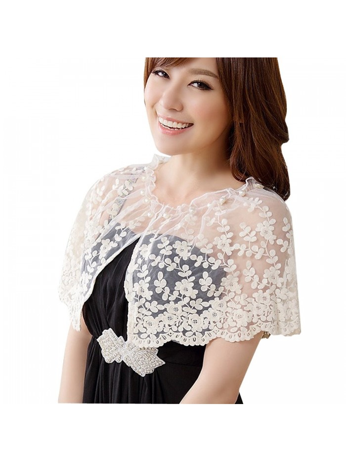 Women's Neck Beads Flowers Lace Organza Everyday Small Shawl - White ...