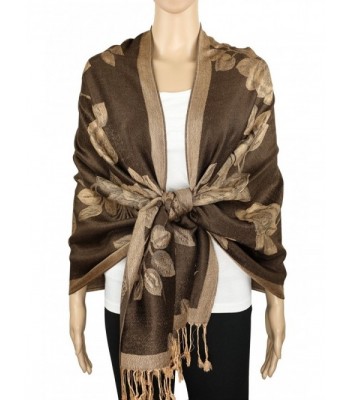 Achillea Two Tone Floral Roses Reversible Pashmina Scarf Shawl Wrap Stole 78" x 27" - Brown/Beige - CV1865KL3HE