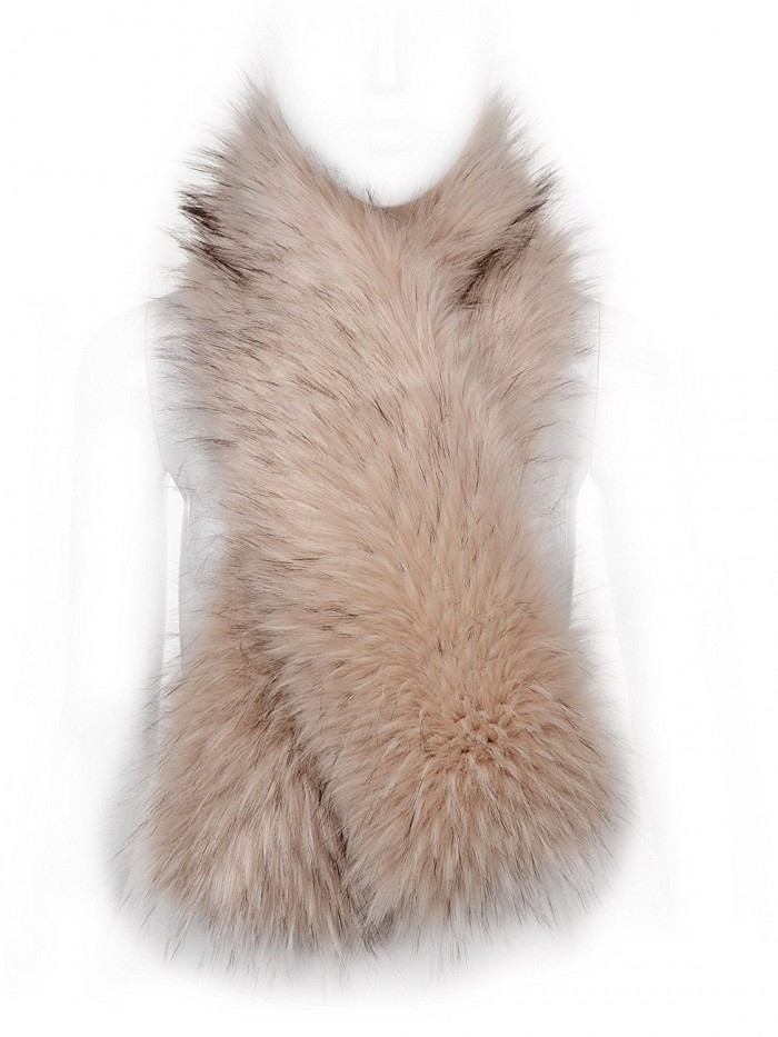 Futrzane Winter Straight Scarf Wrap Faux Fake Fur Collar Shawl Shrug - Ivory - CV12LL0GP9T