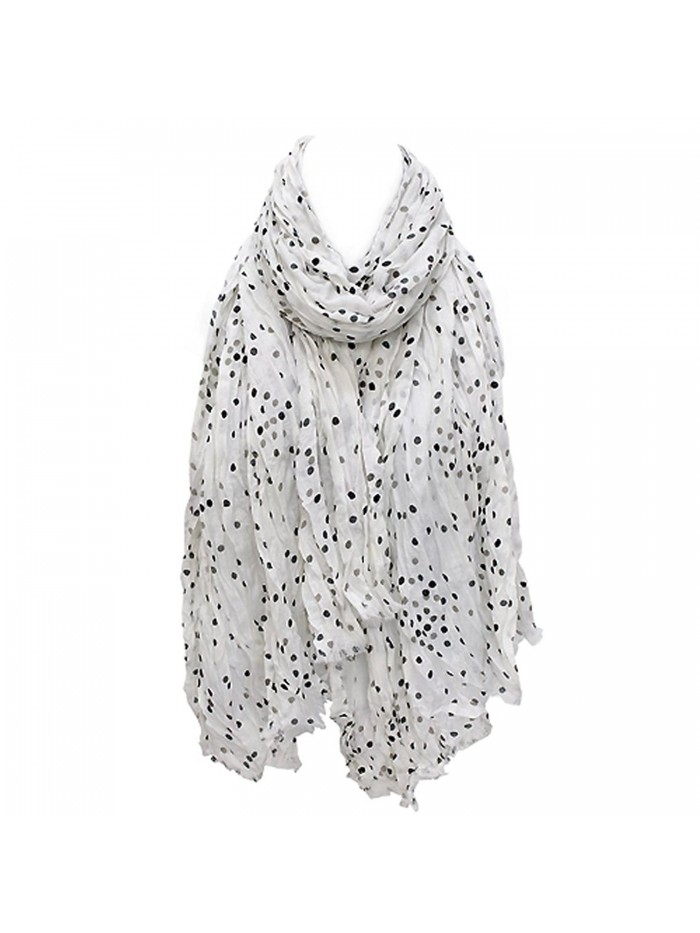 ACCESSORIESFOREVER Women Multi Color Dot Print Wrinkle Shawl Fashion Scarf - White - C311BC2BWXB