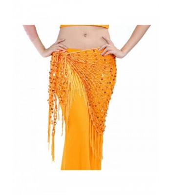 ZYZF Women's Belly Dance Egyptian Triangle Shawl Sequins Hip Scarf Tassels - Orange - CI12G4WAHAP