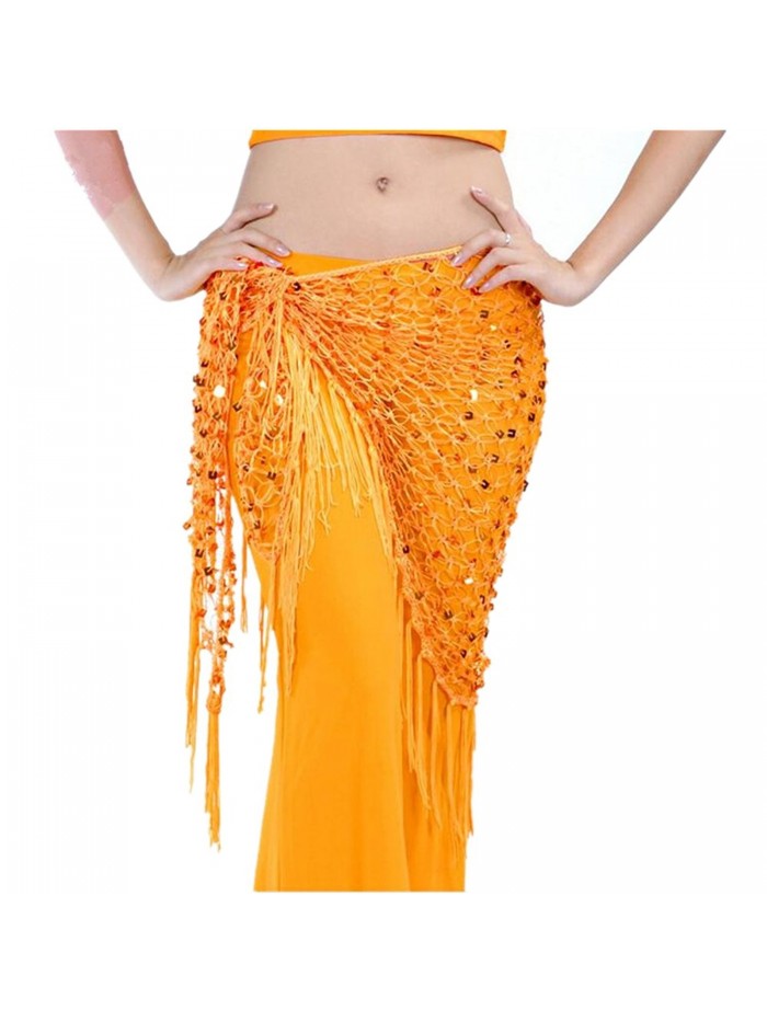 ZYZF Women's Belly Dance Egyptian Triangle Shawl Sequins Hip Scarf Tassels - Orange - CI12G4WAHAP