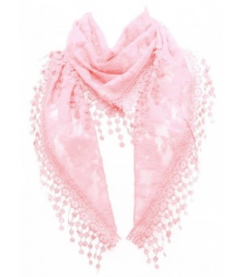 L Lace Scarf Womens Elegant Chiffon Embroidered Fashion Tassels Many Styles - Pale Pink Triangle Floral Scarf - CG12EGT5PXJ