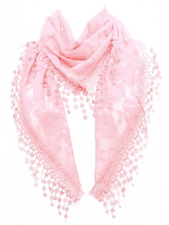 L Lace Scarf Womens Elegant Chiffon Embroidered Fashion Tassels Many Styles - Pale Pink Triangle Floral Scarf - CG12EGT5PXJ