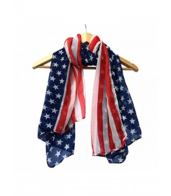 TAORE Women Fashion Soft Silk Chiffon American Flag Scarf - Dark Blue - C412N13WXAH