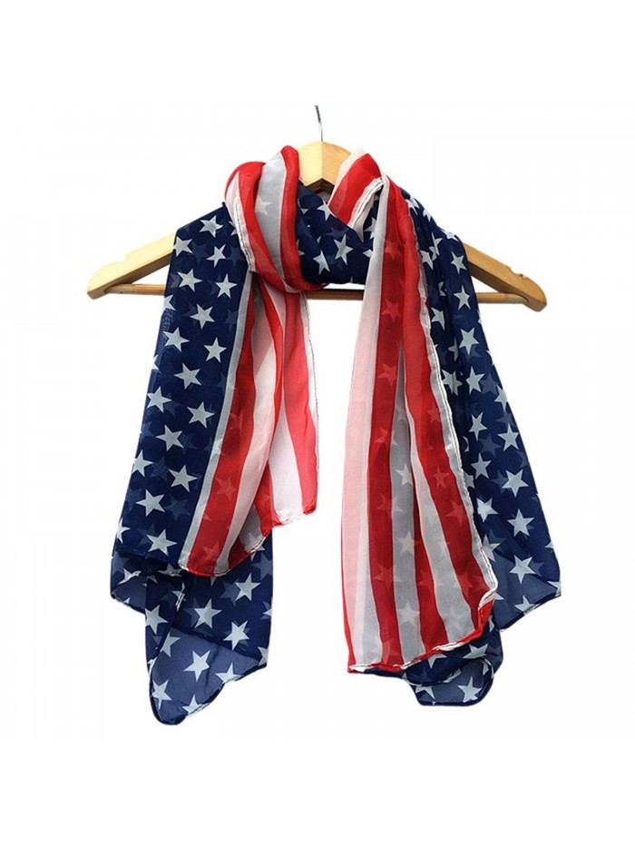 TAORE Women Fashion Soft Silk Chiffon American Flag Scarf - Dark Blue - C412N13WXAH