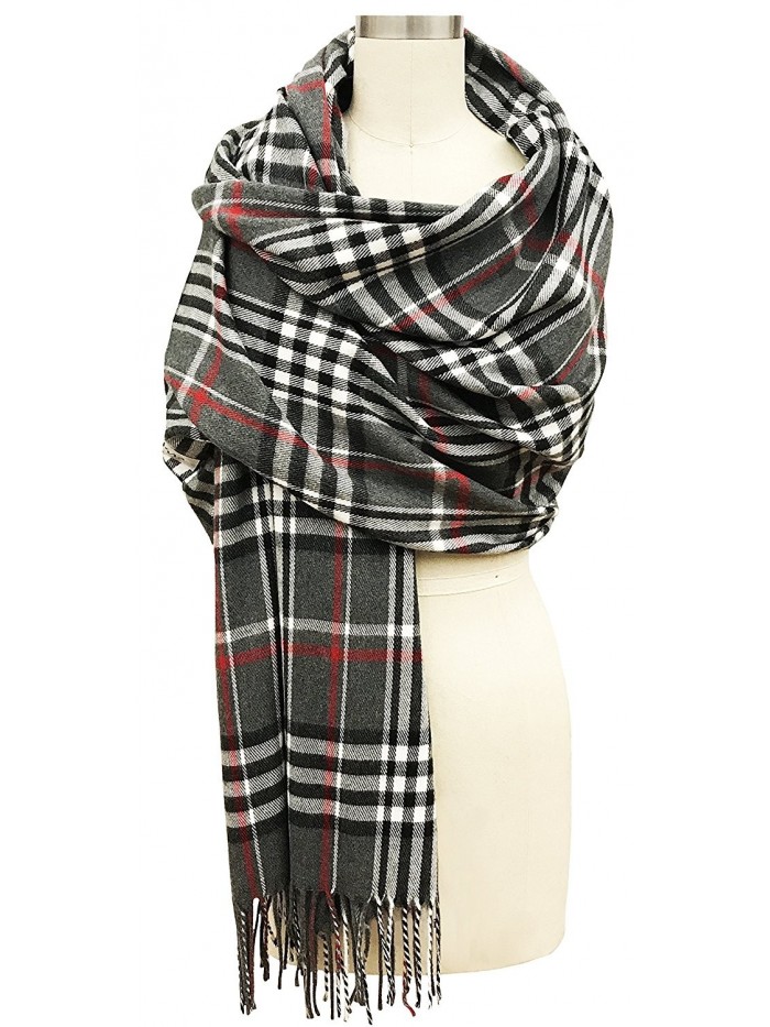 Womens Oversized Plaid Scarf Cashmere Feel Made In Italy - Charcoal ...