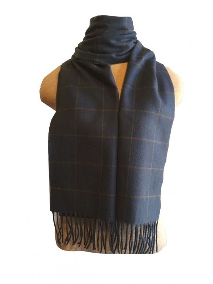 Fur Traders 100% Cashmere Scarf - Camel/Blue Tartan - CG12NZOC7RN