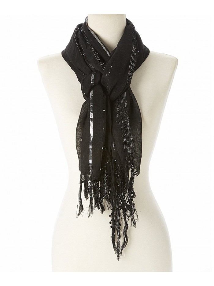 Women Lightweight Metallic Pleated Scarf Shwal Sequin Stripe Scarf ...