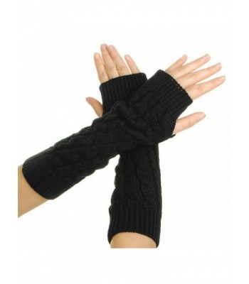 GUAngqi Women's Crochet Long Fingerless Gloves with Thumb Hole - Black - CF12N8OIHTY