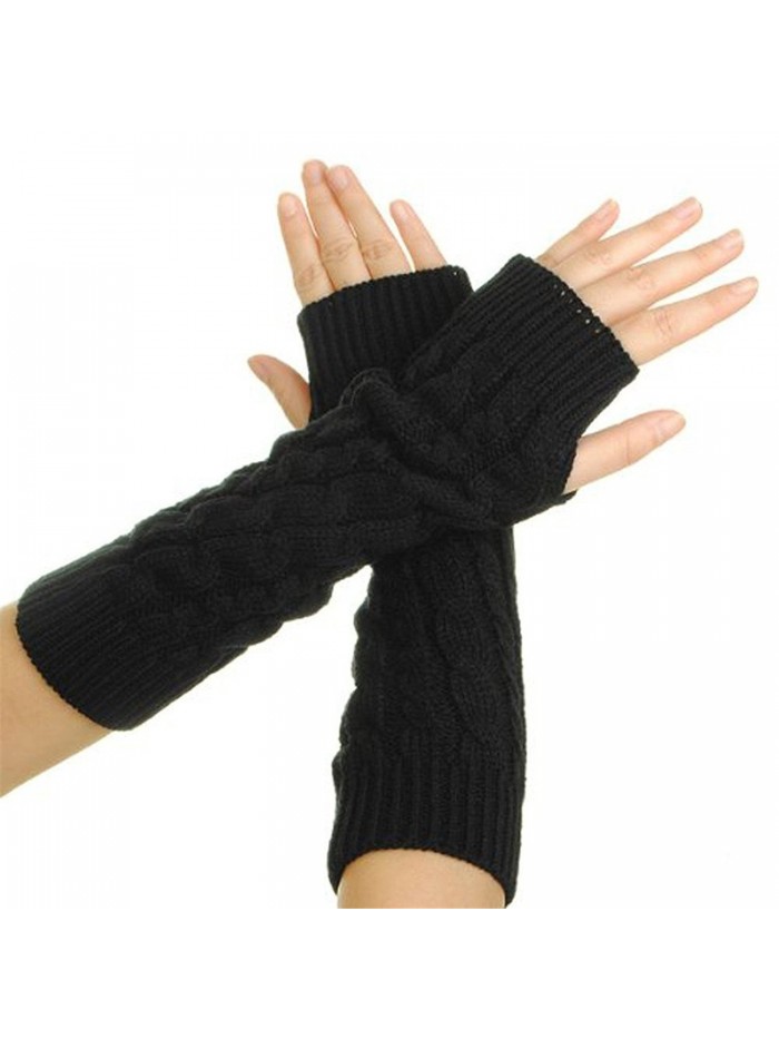 GUAngqi Women's Crochet Long Fingerless Gloves with Thumb Hole - Black - CF12N8OIHTY