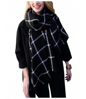 Bovene Women's Warm Plaid Blanket Scarf Winter Oversized Chunky Wrap Shawl Cape - Black - CK187MXUU3G