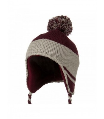 Peruvian Style Knit with Ear Flap Ski Beanie - Maroon Grey W30S23F - CI110PN33MV